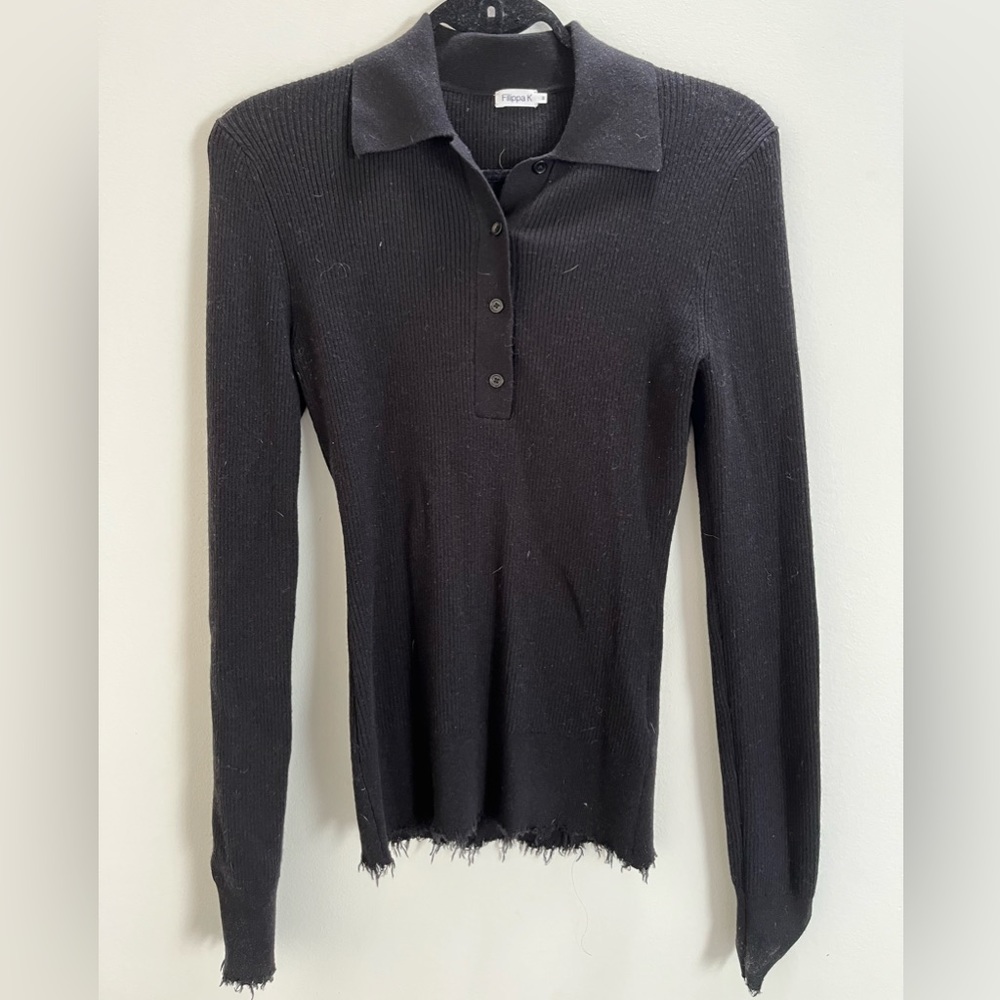 Filippa K black Melissa ribbed polo sweater